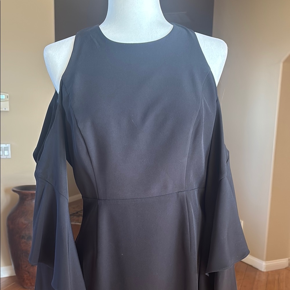 Elegant Black Bardot Cold Shoulder Dress, open back